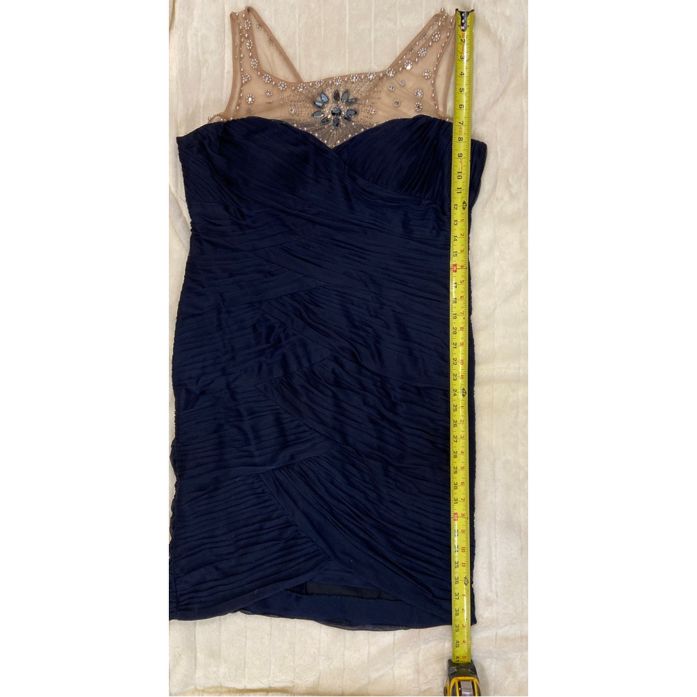 Adrianna Papell Navy Blue Beaded Illusion Neck Ruched Bodycon Cocktail Dress 16W - Picture 13 of 14